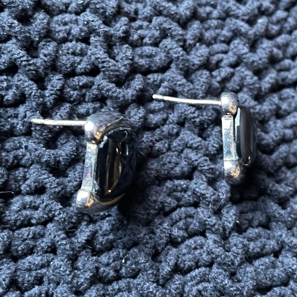 Vintage Onyx Sterling Silver Square Stud Earrings 925 - Picture 3 of 7